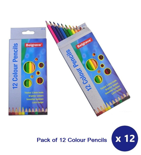 BELGRAVE 100851958 COLOURED PENCILS HEXAGONAL STANDARD WOOD 12PK ASSORTED - CARTON OF 12