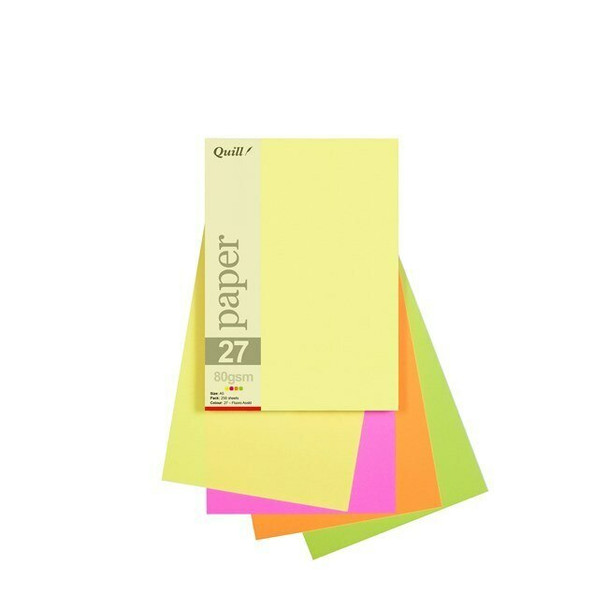 QUILL 100850606 COLOURED PAPER 80GSM A5 PACK 250 FLUORO ASSORTED (BH95372)