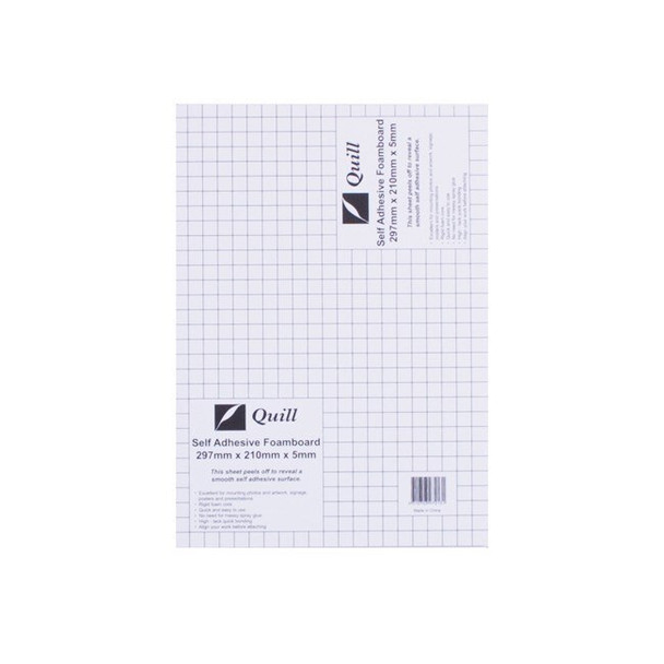 Quill Foam Board Self Adhesive 5mm A4 White Pack of 5