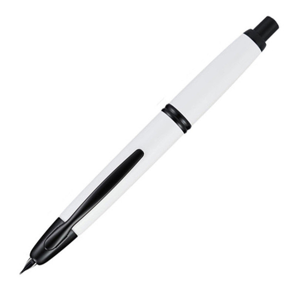 Pilot Capless Black Accent Fountain Pen Gloss White Barrel Fine Nib