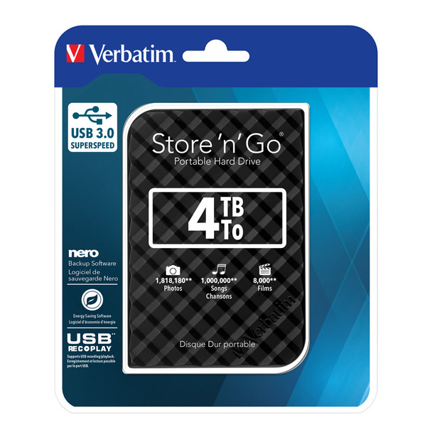 Verbatim #53223 Store'N'Go Grid Design Hard Drive Black - 4Tb - verbatim micro usb flash drive, verbatim sd card, verbatim micro sd card, verbatim sd card reader | It's A Mega Thing