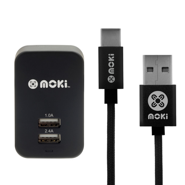 Moki Type-C to USB SynCharge Braided Cable Wall Charger