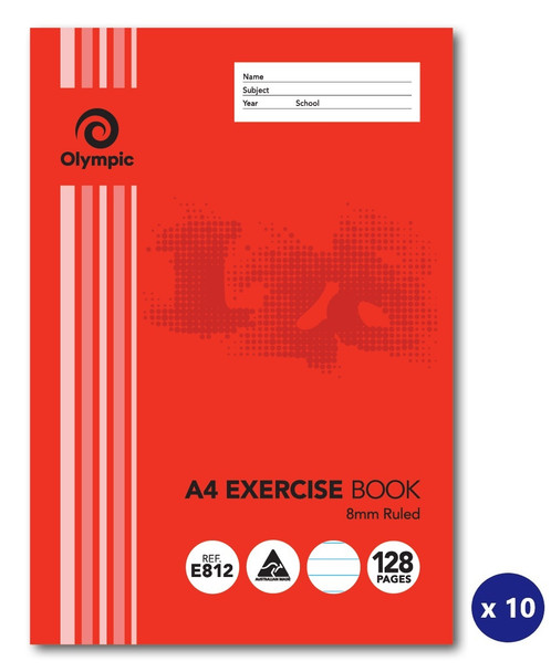 Olympic 140751 Exercise Book A4 128 Pages 8Mm Feint Stapled [E812] - Pack Of 10 | Its A Mega Thing