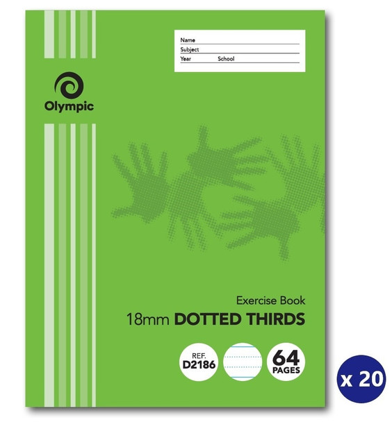 Olympic Exercise Book 64 Pages 18mm Dotted Thirds Stapled Pack of 20
