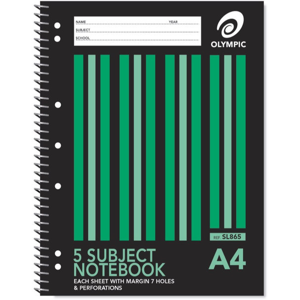 Olympic 5 Subject Notebook A4 240 Pages 8mm Feint Spiral Pack of 5