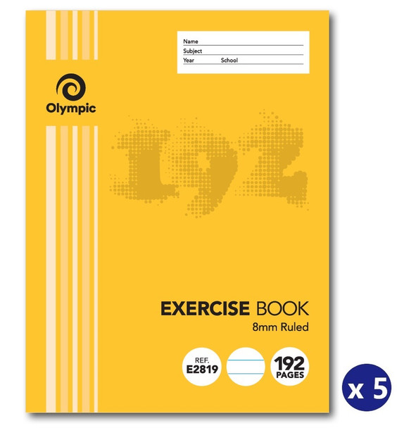 Olympic Exercise Book 192 Pages 8mm Feint Sewn Pack of 5