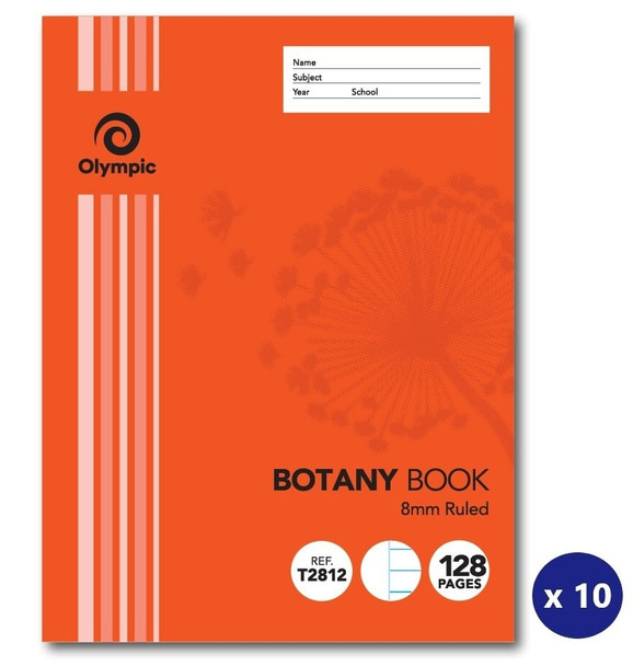 Olympic Botany Book 128 Pages 8mm Feint Stapled Pack of 10