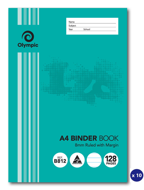Olympic Binder Book A4 128 Pages 8mm Feint Stapled Pack of 10