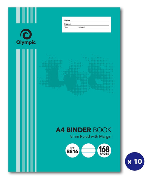 Olympic Binder Book A4 168 Pages 8mm Feint Stapled Pack of 10