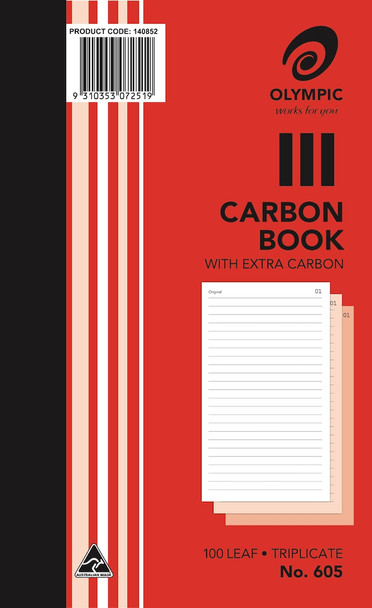 Olympic 605 Carbon Book Triplicate 100 Leaf 200 x 125mm