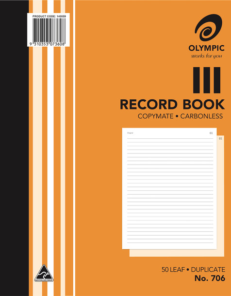 Olympic Record Book 706 Carbonless Duplicate 50 Leaf 250 x 200mm
