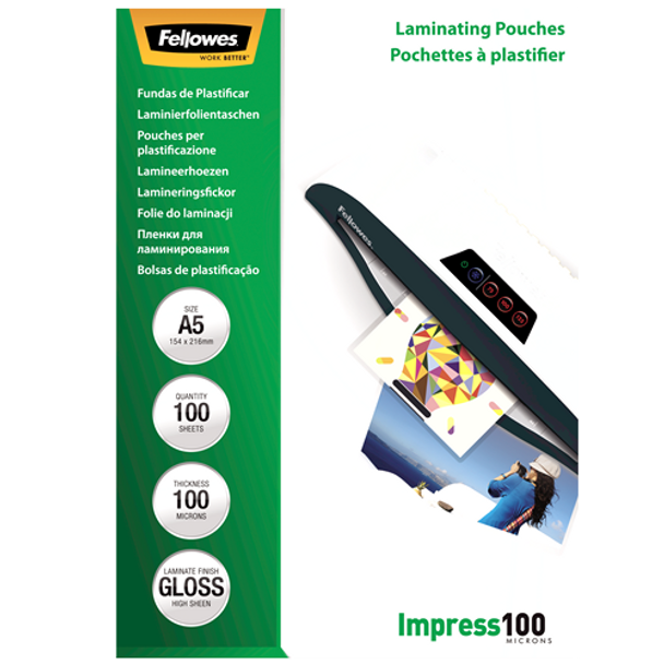 Fellowes Glossy A5 100 Micron Laminating Pouch 100 Pack