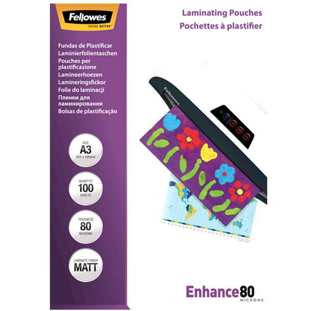 Fellowes Matt A3 80 Micron Laminating Pouch Pack 100