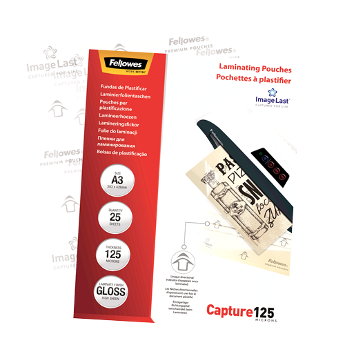 125 Micron Laminating Pouch Pack 25 Fellowes ImageLast A3