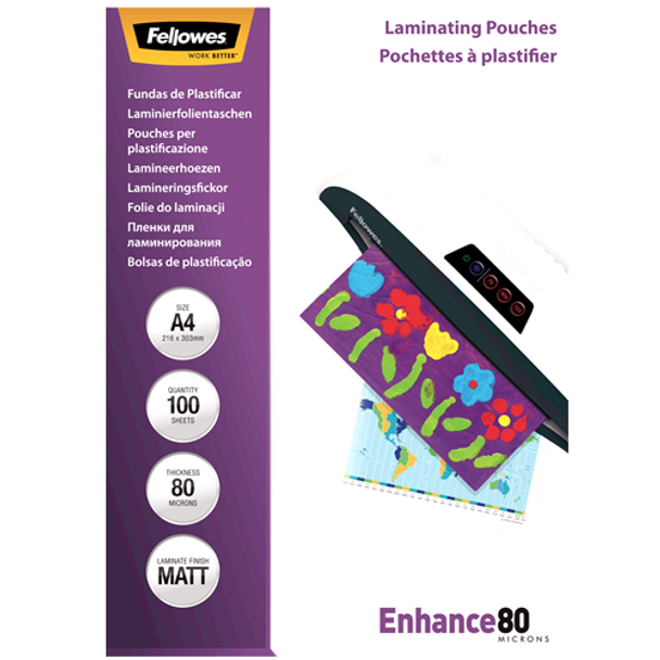 Fellowes Matt A4 80 Micron Laminating Pouch Pack 100