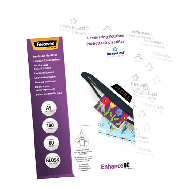 Pack 100 Fellowes ImageLast A5 80 Micron Laminating Pouch