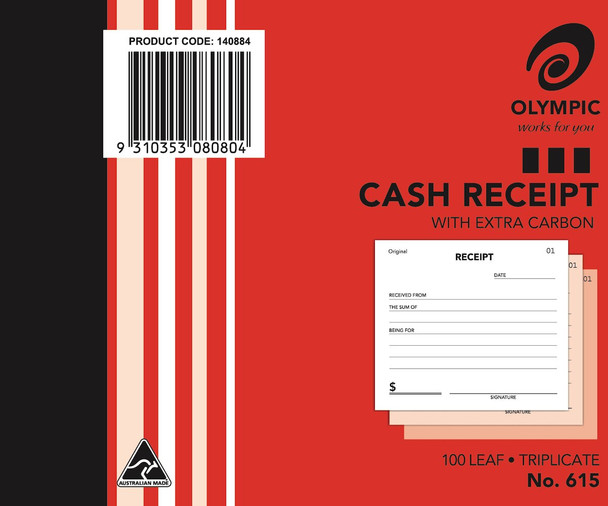 Olympic Cash Receipt Book 615 Carbon Triplicate 100 x 125mm 100 Leaf