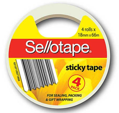 Sellotape Sticky Tape Roll Large 18mm x 66m Pack of 4
