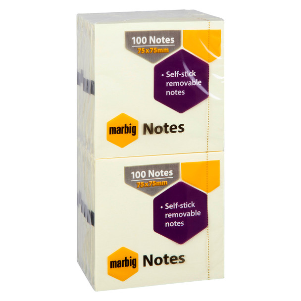 Marbig Repositionable Notes 75 x 75mm Yellow Pack of 12