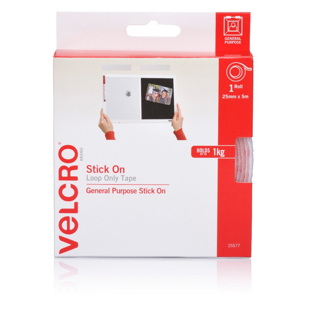 Velcro Brand 25577 Stick On Loop Only Tape 25Mm X 5M Roll White | Its A Mega Thing