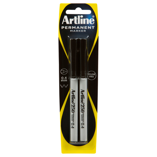 Artline 125052 250 Permanent Marker 0.4mm Black Pack 2 | Mega Office Supplies