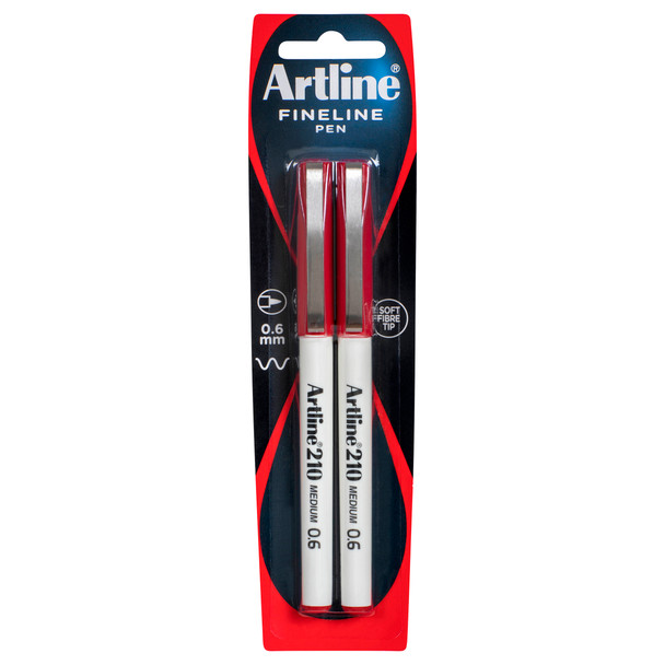 Artline 121066 210 Fineliner Pen 0.6mm Red Pack 2 | Mega Office Supplies