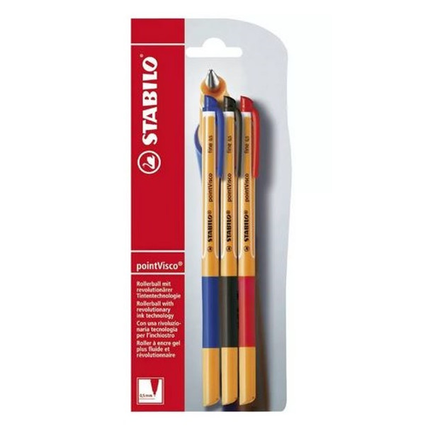 Stabilo #49745 Point Visco Rollerball Gel Pen 3Pk Black, Blue, Red - Pack 10 - stabilo, stabilo Australia, stabilo highlighter, stabilo pen, stabilo ballpoint, stabilo pencil | It's A Mega Thing