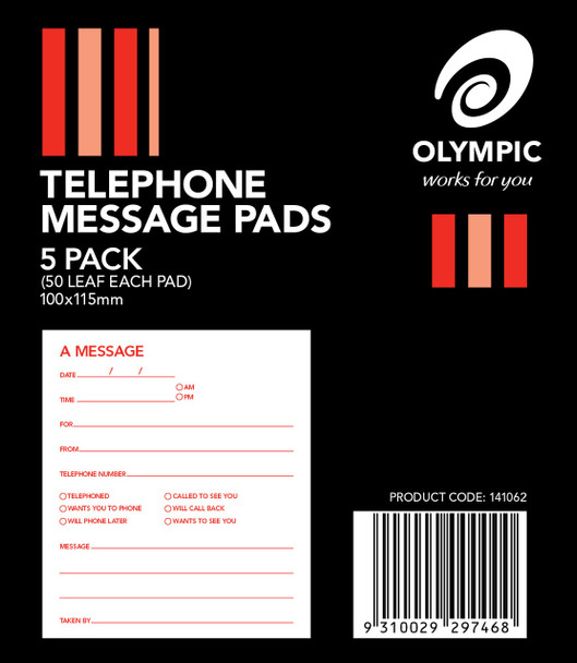 Olympic Telephone Message Pads 50 Leaf 100 x 115mm Pack of 5