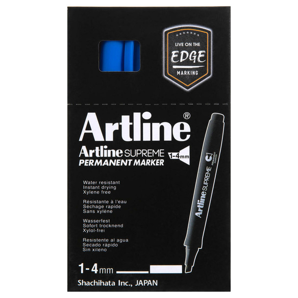 Artline 109103 Supreme Chisel Permanent Marker 1-4mm Blue Box 12 | Mega Office Supplies
