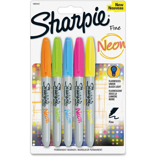 Sharpie Neon Permanent Marker Fine Point Assorted Pack of 5