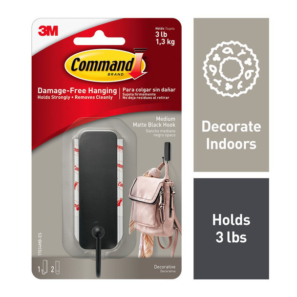 Command Hook with 2 Strips Medium Matte Black (1.3kg)