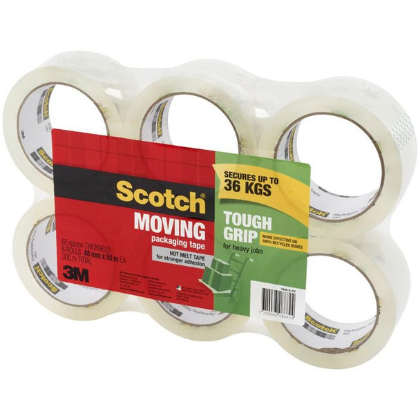 Scotch Tough Grip Moving Packaging Tape 3500-6-AU 48mm x 50m Clear Pack of 6