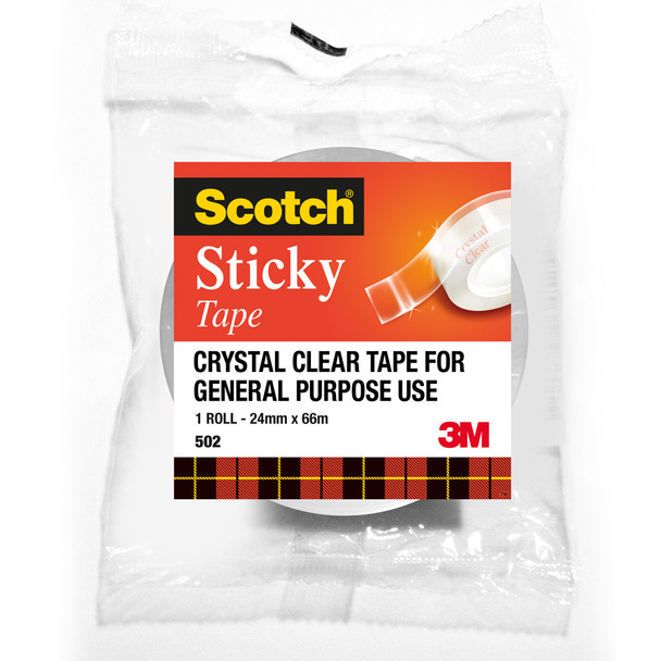 Scotch 502 Sticky Tape Deltahole 24mm x 66m Clear Pack of 6