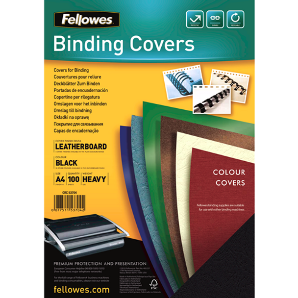 Fellowes Binding Covers Leatherboard A4 Black