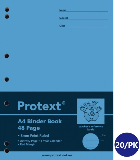 Protext NB5040 A4 Binder Book 48 Page 8mm Ruled with Margin Koala – Pack of 20