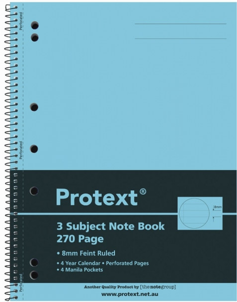 Protext Assorted 3 Subject Notebook Ruled 295 x 223mm PP 270 Page Pack of 5