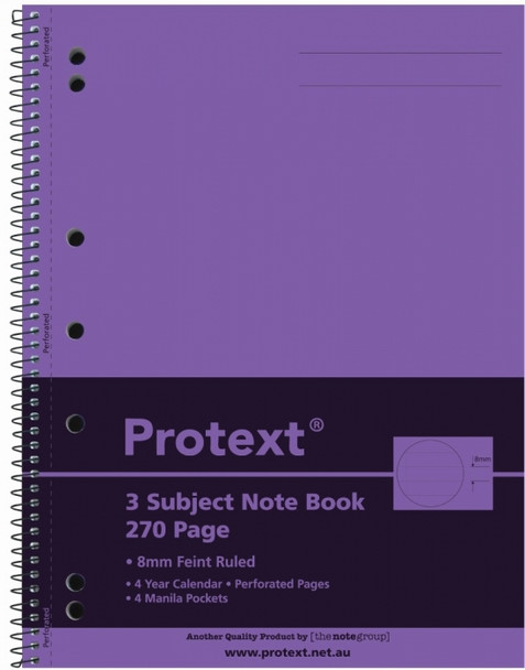 Protext Assorted 3 Subject Notebook 270 Page 295 x 223mm PP Ruled Pack of 5