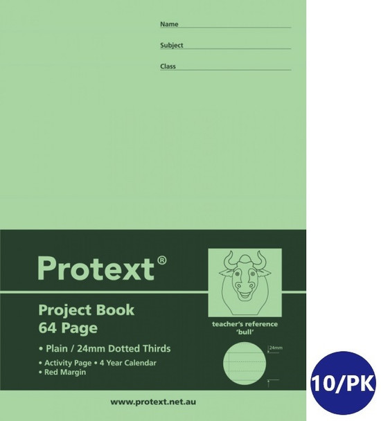 Protext Project Book 330 x 240mm 64 Page Plain 24mm Dotted Thirds Bull Pack of 10
