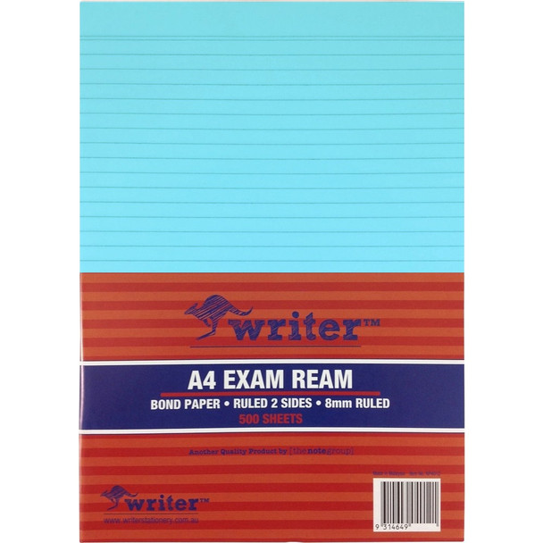 Writer A4 Exam Paper 70gsm 8mm Ruled Double Sided Blue Ream of 500 Sheets