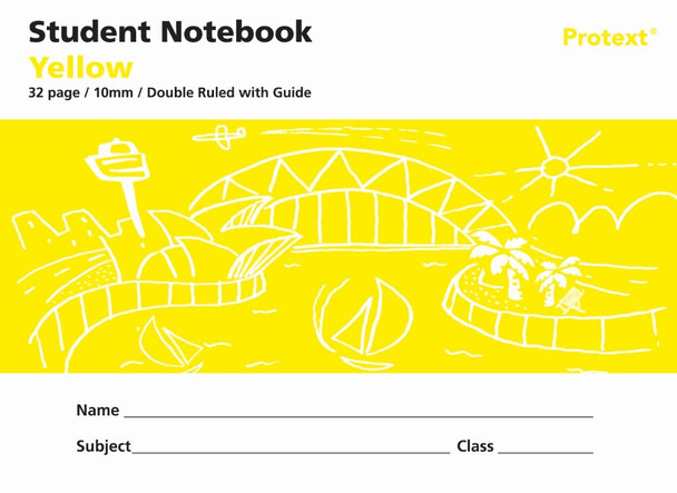 Protext Student Notebook 32 Page 10mm Double Ruled with Guide Yellow Pack of 20