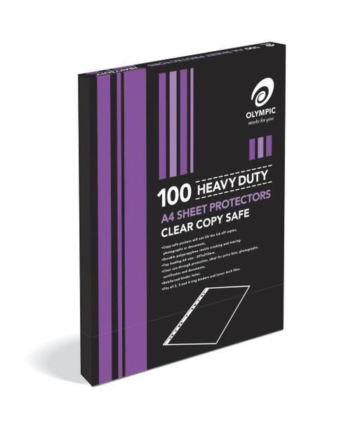 Olympic Sheet Protectors A4 Heavy Duty Clear Box of 100