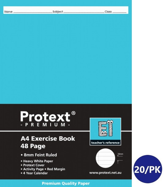 Protext Premium Exercise Book A4 48 Page 8mm Ruled Red Margin E1 Pack of 20
