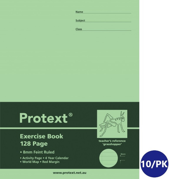 Protext Exercise Book 225 x 175mm 128 Page Ruled PP Cover Grasshopper Pack of 10