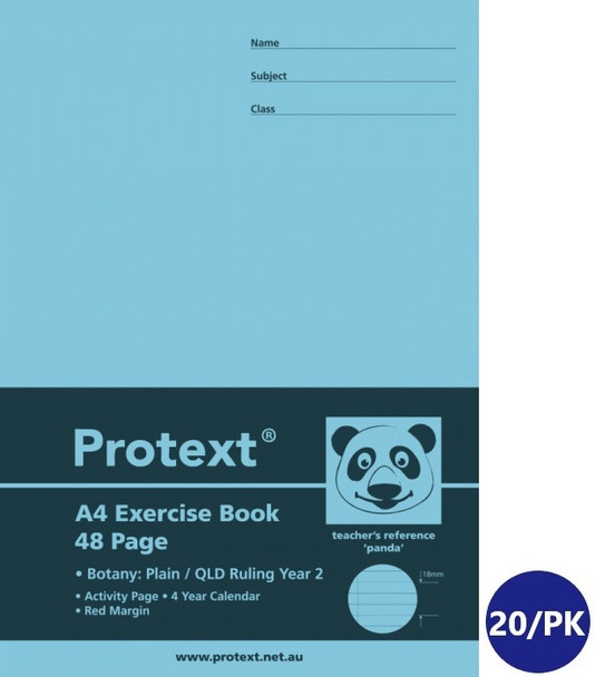 Protext Exercise Book A4 48 Page Botany Plain QLD Ruled Year 2 Panda Pack of 20
