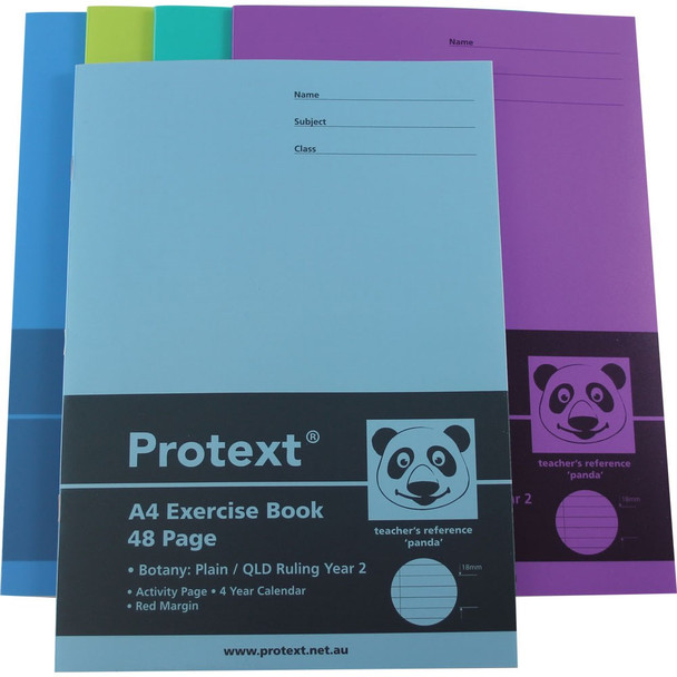 Protext Panda A4 Exercise Book 48 Page Botany Plain QLD Ruled Year 2 Pack of 20