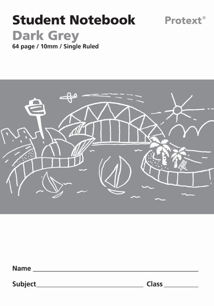 Protext Student Notebook 64 Page 10mm Single Ruled Dark Grey Pack of 20