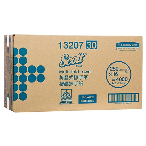 Scott 13207 Multifold Hand Towel White 250 Towels Pack of 16