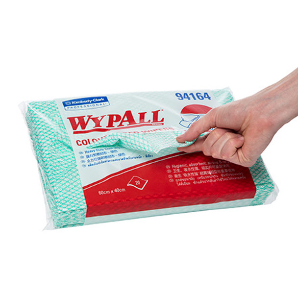 WypAll Colour Coded Heavy Duty Cloth Wipers Green 12 Packs of 20 Sheets
