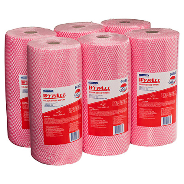 Colour Coded Cloth Wiper Roll Red 106 Wipers Pack of 6 WypAll