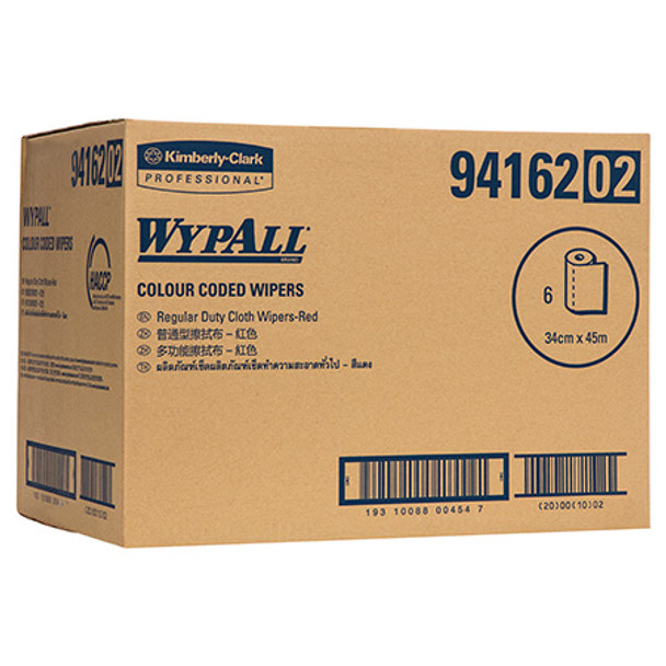 WypAll Colour Coded Cloth Wiper Roll Red 106 Wipers Pack of 6